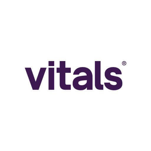 The image is a logo with the word  Vitals  prominently displayed in uppercase letters against a white background, suggesting a brand name related to health or wellness products or services.