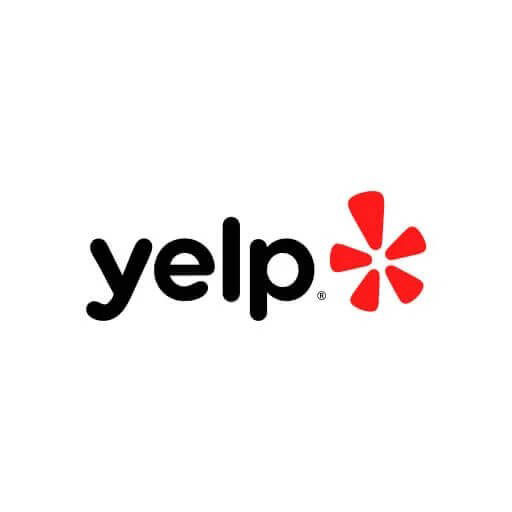The image displays a logo with the word  YELP  prominently displayed above a red star-like symbol, indicating a connection to the Yelp business review platform.