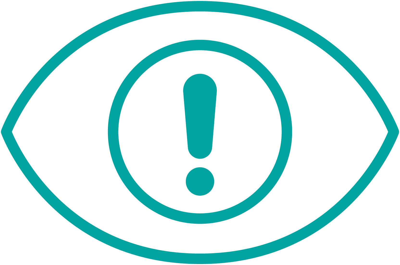 The image features a stylized icon of an eye within a circular frame with a warning symbol on top, set against a dark background.