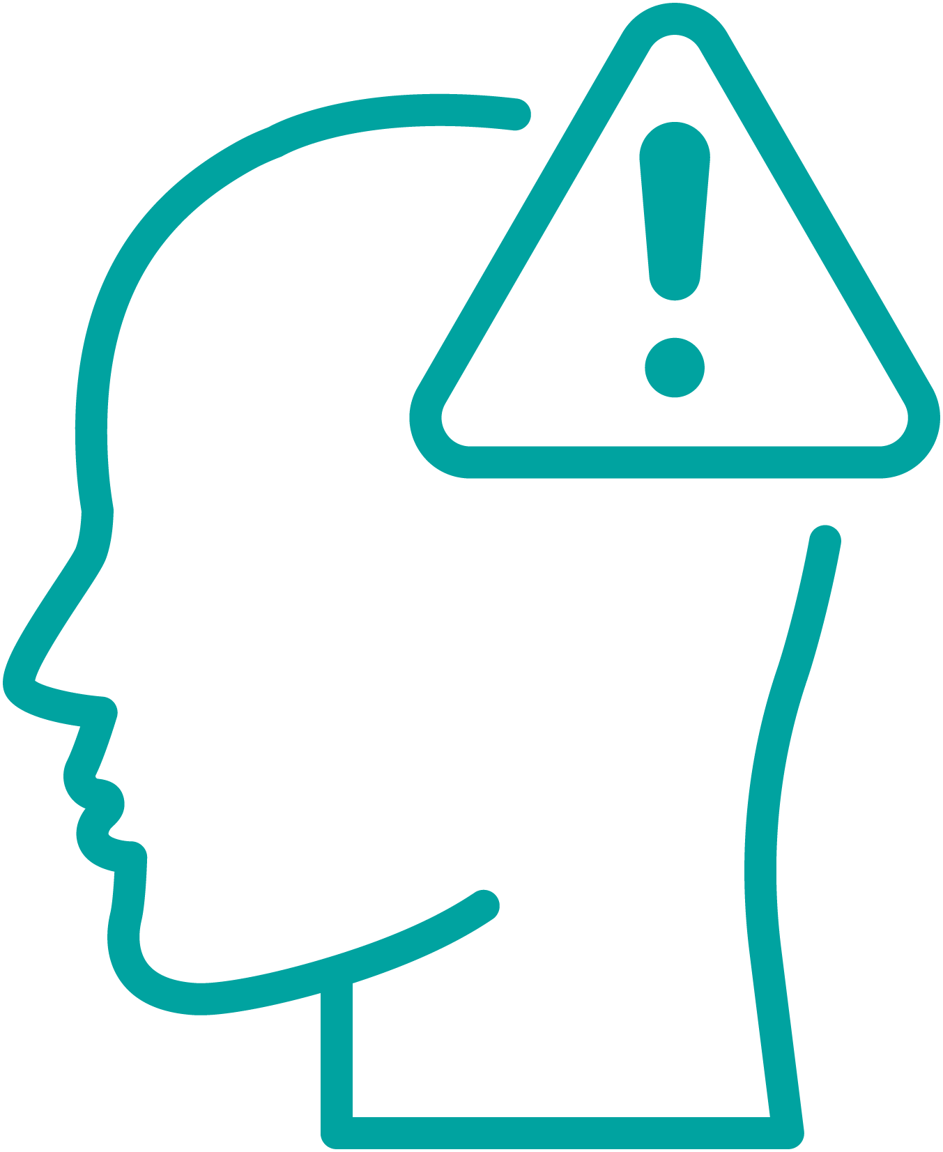 The image depicts a stylized human head with an exclamation mark superimposed on top, suggesting caution or warning.