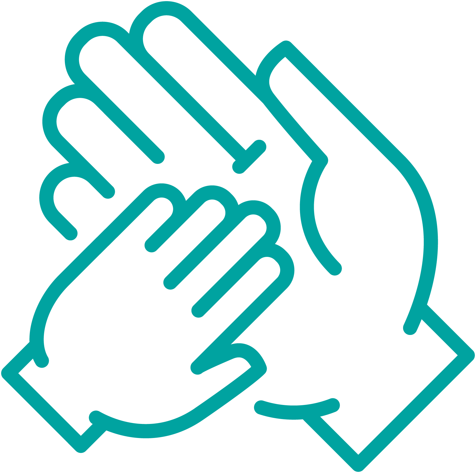 The image shows two hands clasped together with a thumbs-up gesture, suggesting approval or agreement.